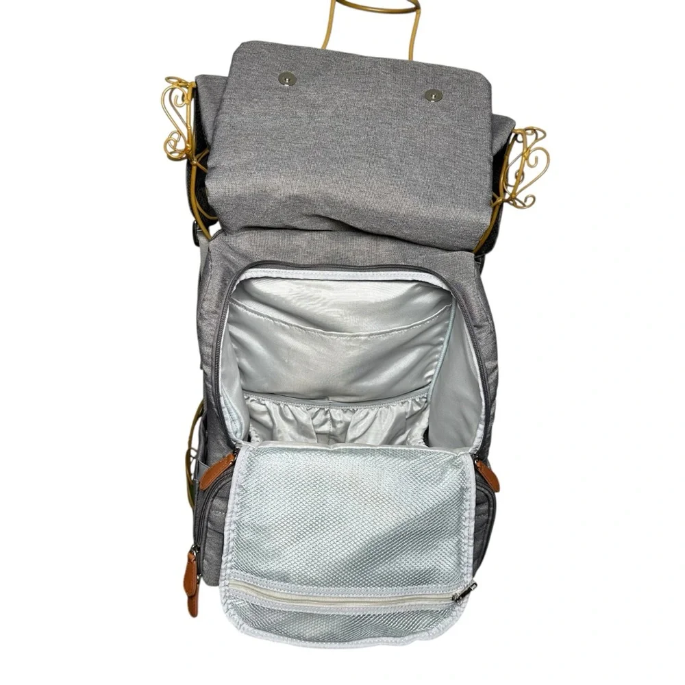 Citi Collective Navigator Backpack Diaper Bag - Gray / Brown Leather